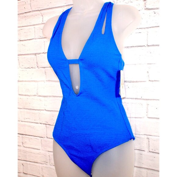 BECCA Pucker Up Tear Drop One Piece Swimsuit Blue Jay Size Small NWT $98 - Picture 6 of 10